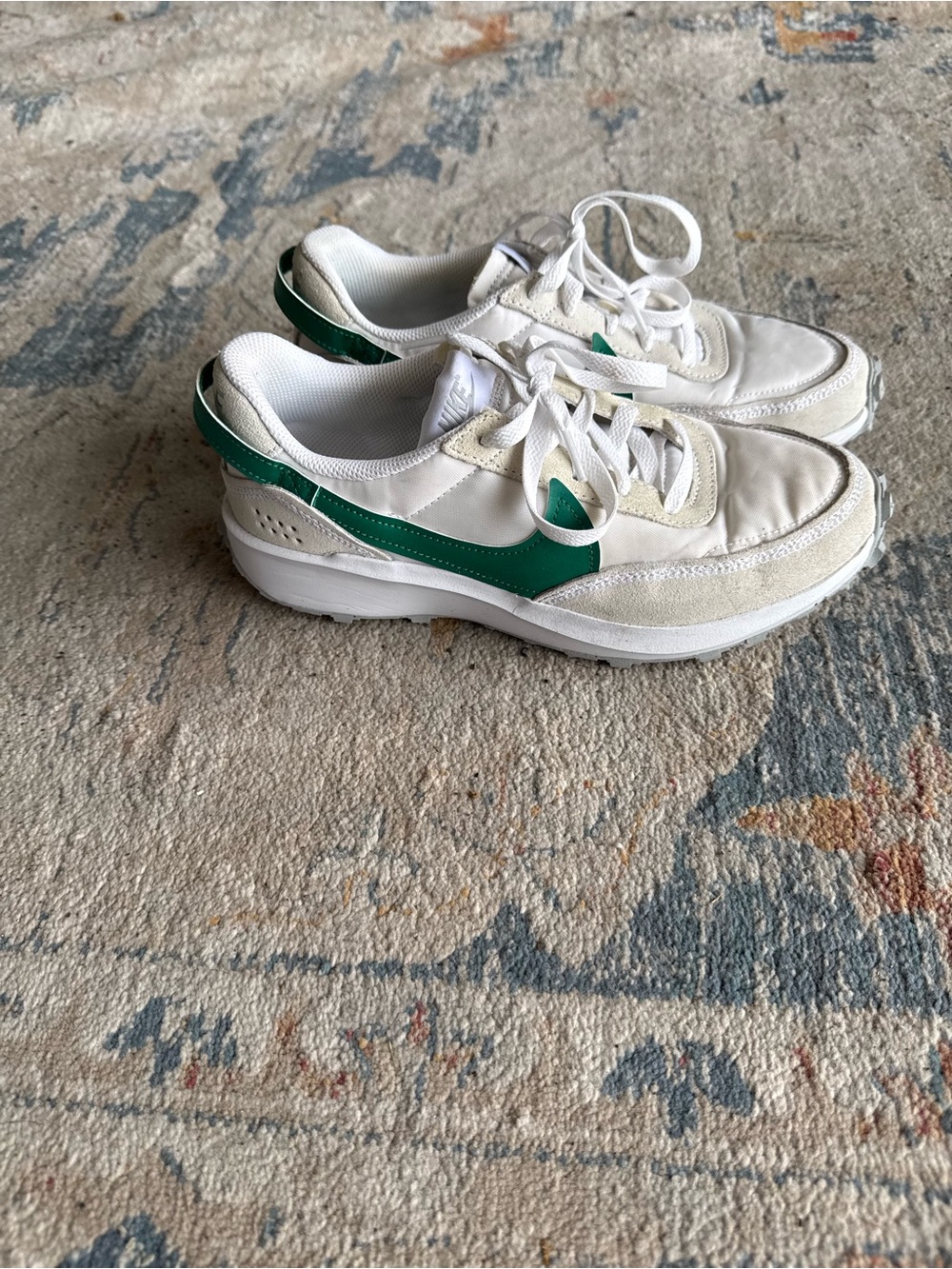 Nike White Sneakers with Green Swoosh